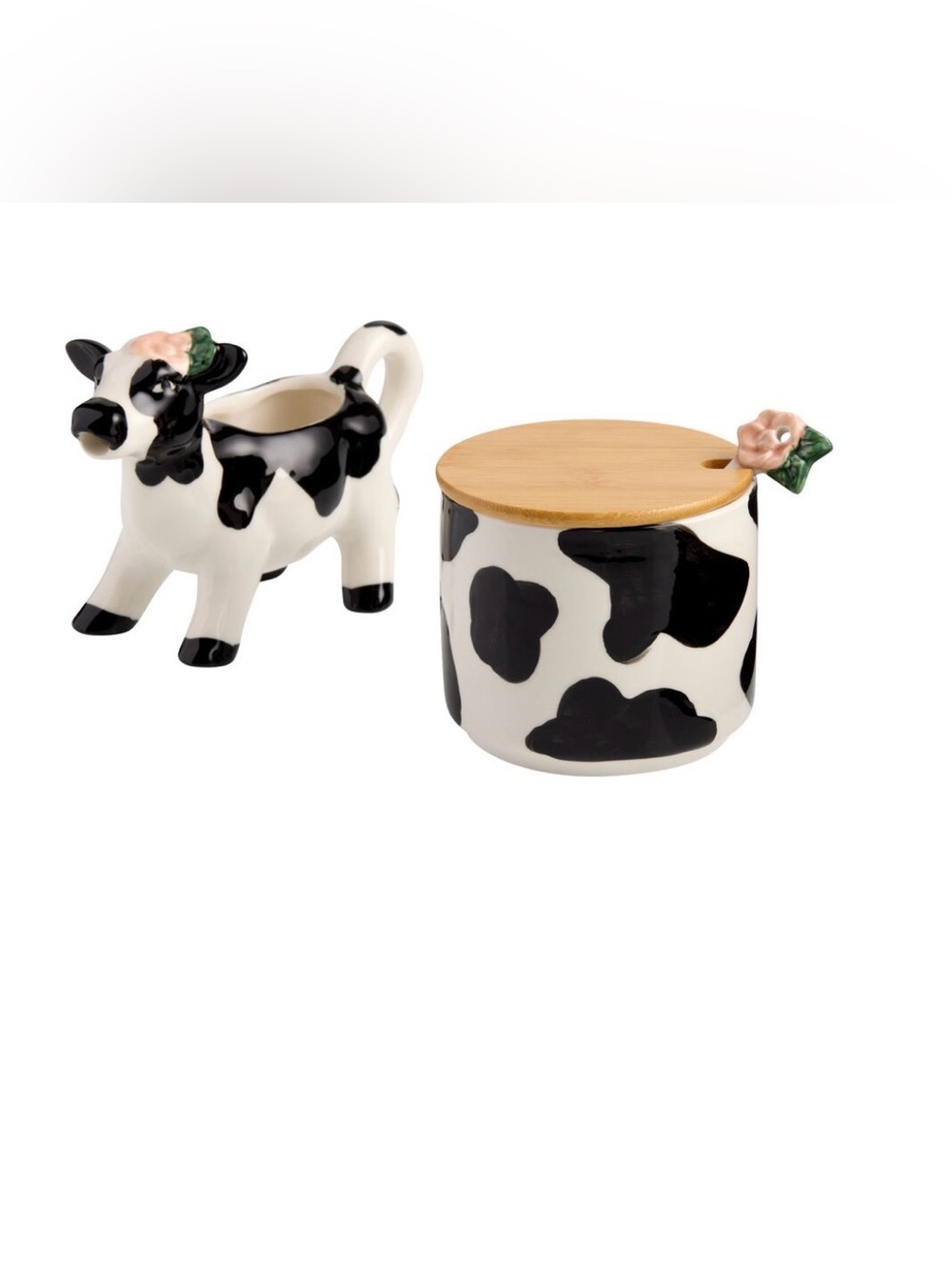 Cost Plus World Market Cow Creamer and Sugar Set- Comes w/Sugar Spoon.  NIB.